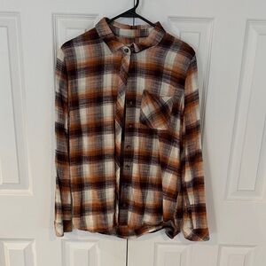 Thread & Supply Plaid Button-Up Shirt - Brown, White, Orange